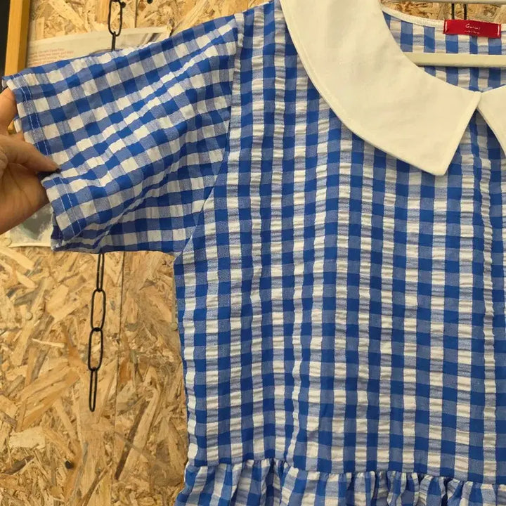 [BUNJANG] Gingham Check Collar Long Dress - Oversized / 고방 체크 카라 지짐이 빅사이즈 원피스