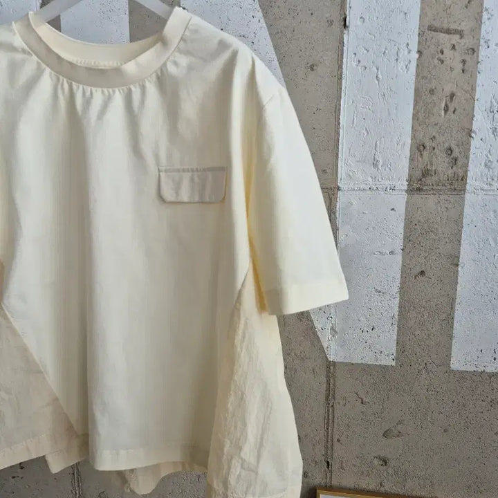 [BUNJANG] Lee Sang Bong Cotton Blend Short-Sleeve Top - Ivory / 이상봉 시원한 바스락 반팔상의
