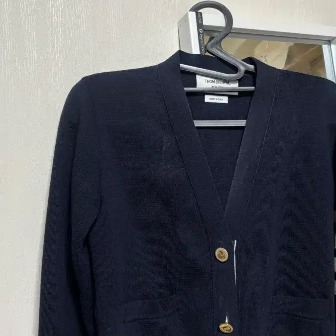 [BUNJANG] Thom Browne Navy Cardigan with Tricolor Armband / 톰브라운 네이비 가디건 삼선 완장