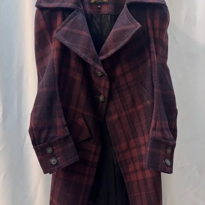 [BUNJANG] Vivienne Westwood Anglomania Check Wool Coat Burgundy / 비비안웨스트우드 앨글로매니아 체크 울 코트 A325