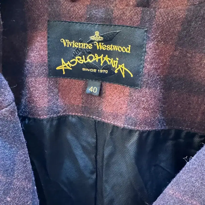 [BUNJANG] Vivienne Westwood Anglomania Check Wool Coat Burgundy / 비비안웨스트우드 앨글로매니아 체크 울 코트 A325