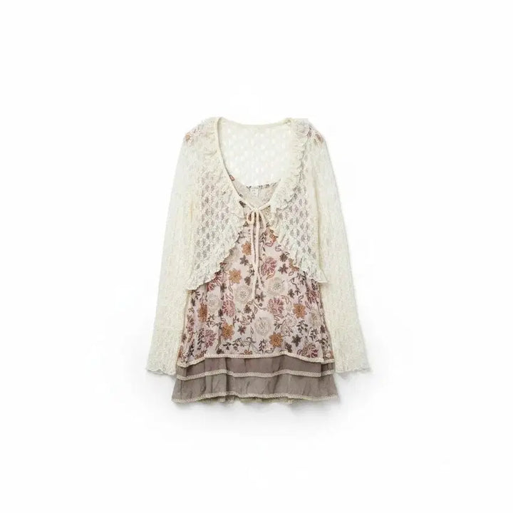 [BUNJANG] 3-Tier Flower Lace Strap Mini Dress / 3단 플라워 레이스 끈 원피스