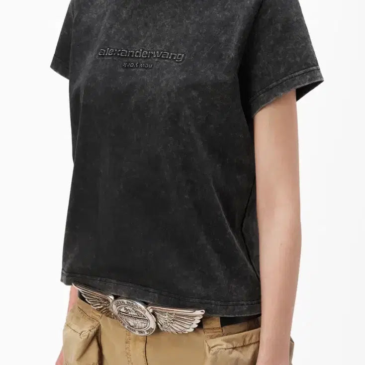 [BUNJANG] Alexander Wang Washed T-Shirt / (새상품)알렉산더왕 엠보싱로고 애시드 워시 반팔티셔츠 L사이즈
