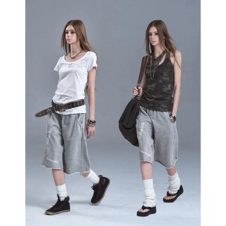 [BUNJANG] Wear and Tear Silver Print Midi Length Sweatpants / wearAndtear 팬츠 바지 반짝이는 은색 프린트 미디 길이 스웨트