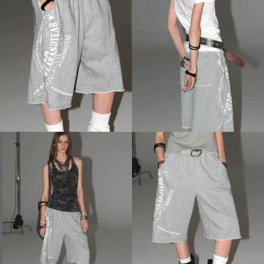 [BUNJANG] Wear and Tear Silver Print Midi Length Sweatpants / wearAndtear 팬츠 바지 반짝이는 은색 프린트 미디 길이 스웨트
