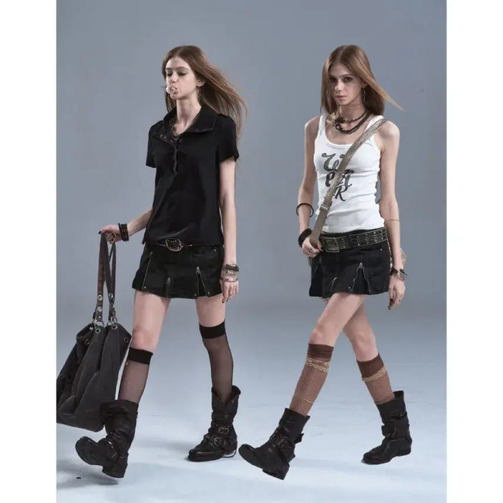 [BUNJANG] Wear And Tear Camouflage Multi-Zipper Pleated Skirt / wearAndtear 스커트 카무플라주 멀티 지퍼 스타일 플리츠 치마