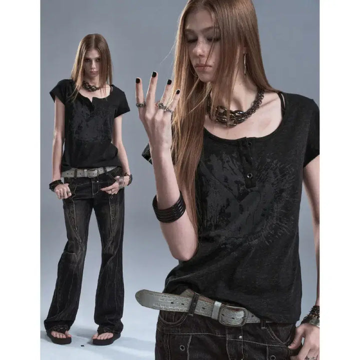 [BUNJANG] WearAndTear Lightweight Roundneck Henry Collar Short-Sleeve T-Shirt / wearAndtear 티셔츠 반팔 라운드넥 헨리 칼라 경량 반팔 티셔츠