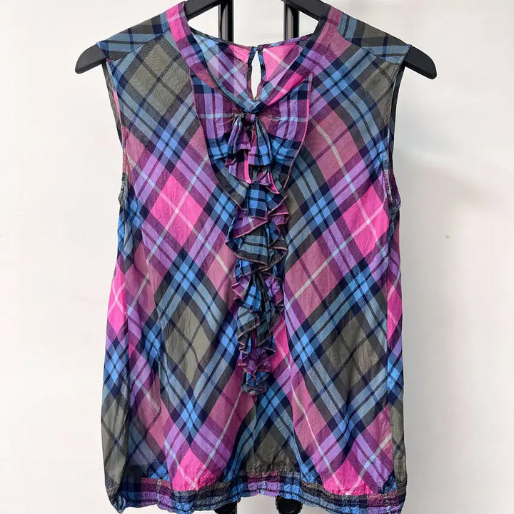 [BUNJANG] Tsumori Chisato Sheer Check Frill Top / 츠모리 치사토 시어 체크 프릴 탑