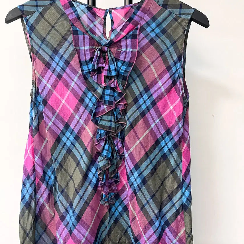 [BUNJANG] Tsumori Chisato Sheer Check Frill Top / 츠모리 치사토 시어 체크 프릴 탑
