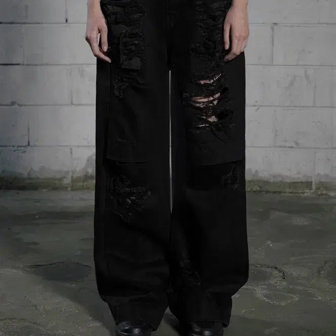 [BUNJANG] Bohemian Seoul Open Wide Jeans Black S / 보헤미안서울 니 오픈 와이드진 블랙 S