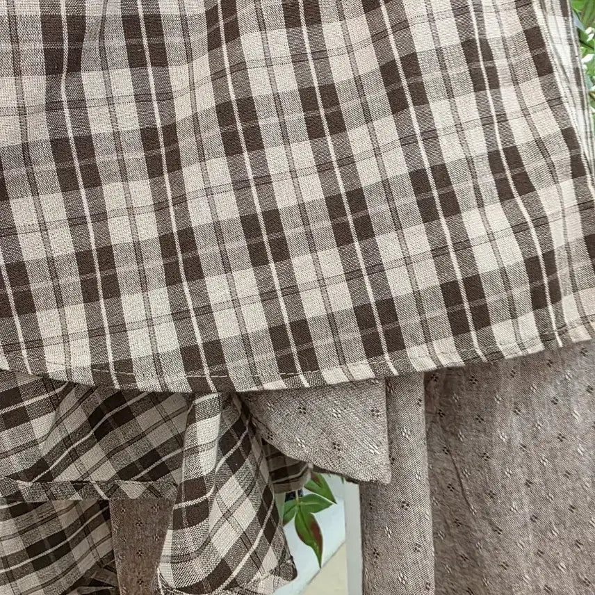[BUNJANG] Brown Check Ruffle Asymmetric Hem Skirt / 체크 캉캉 언발 스커트