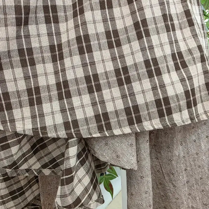 [BUNJANG] Brown Check Ruffle Asymmetric Hem Skirt / 체크 캉캉 언발 스커트