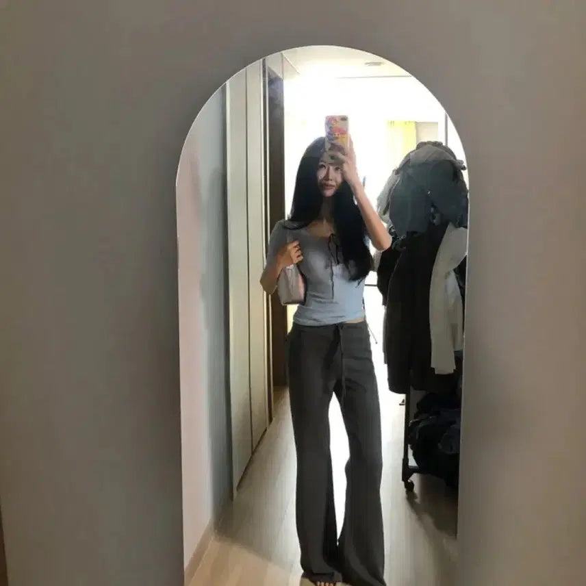 [BUNJANG] Dark Grey Wide Leg Lounge Pants / 핀터감성 힙포켓 찰랑팬츠