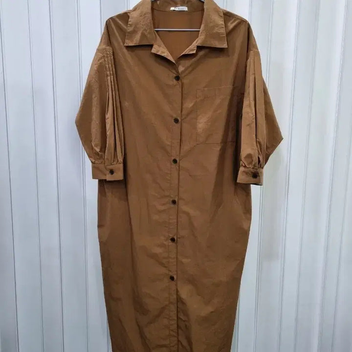 [BUNJANG] Brown Long Shirt Dress Free Size / 브라운 셔츠 원피스 롱 Free사이즈