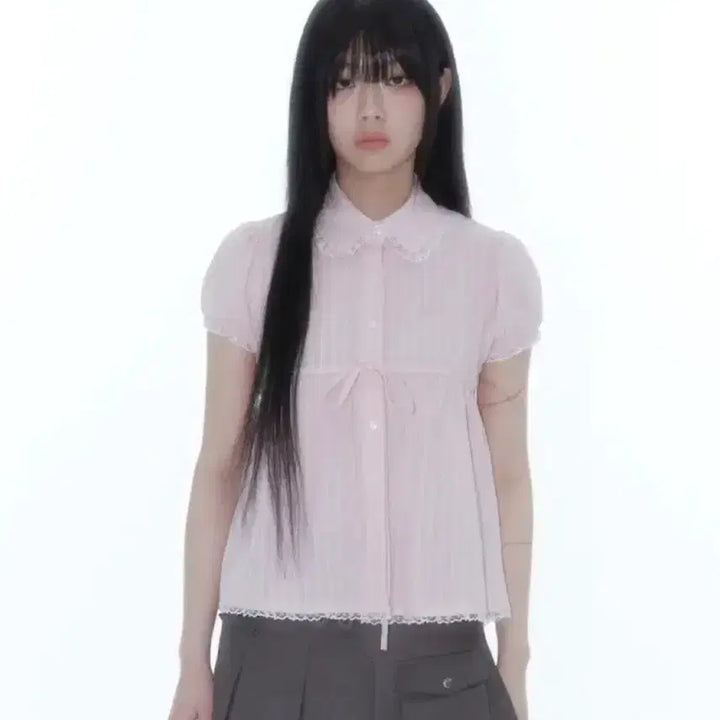 [BUNJANG] Kasico Puff Sleeve Lace Shirt Pink / 카시코 퍼프 슬리브 레이스 셔츠 핑크