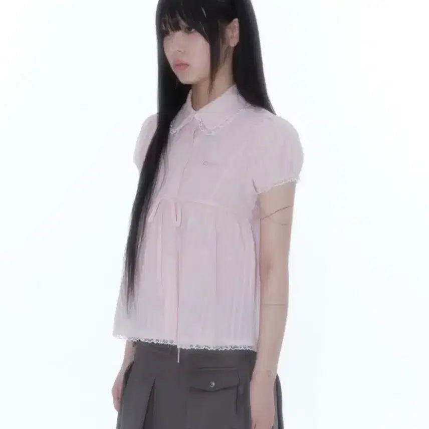 [BUNJANG] Kasico Puff Sleeve Lace Shirt Pink / 카시코 퍼프 슬리브 레이스 셔츠 핑크