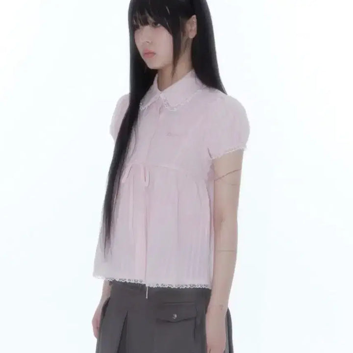 [BUNJANG] Kasico Puff Sleeve Lace Shirt Pink / 카시코 퍼프 슬리브 레이스 셔츠 핑크