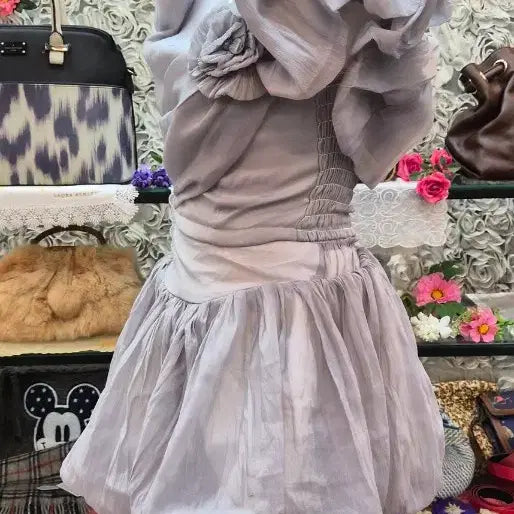 [BUNJANG] Organza Two-Piece Set (Crop Blouse + Mini Skirt) / 오간자 투피스 (크롭 블라우스 + 미니스커트) (55)