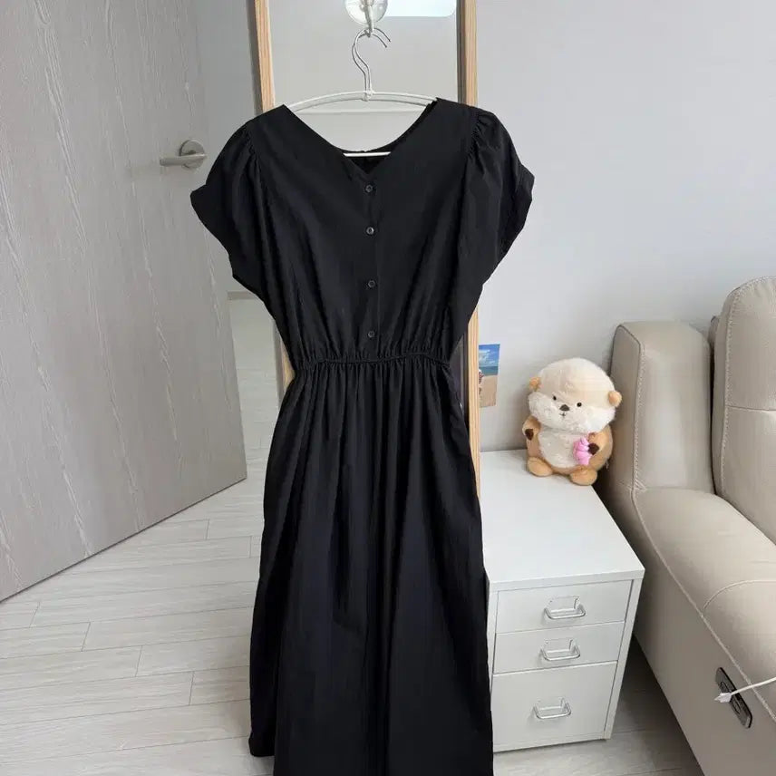 [BUNJANG] Black Short-Sleeve Long Dress / 여름 블랙 반팔 롱 원피스