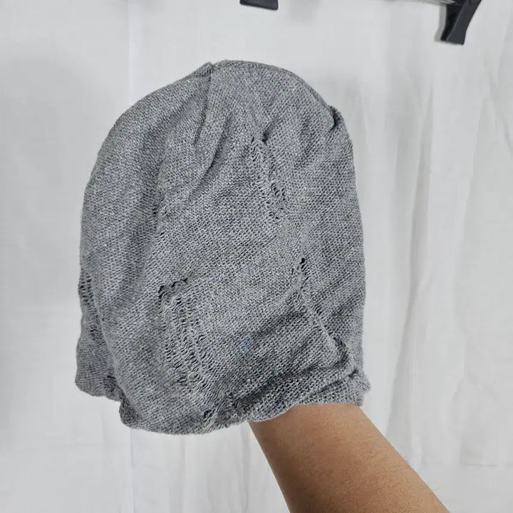 [BUNJANG] Skull Printing Grey Knit Beanie / 해골 프린팅 그레이 니트 비니