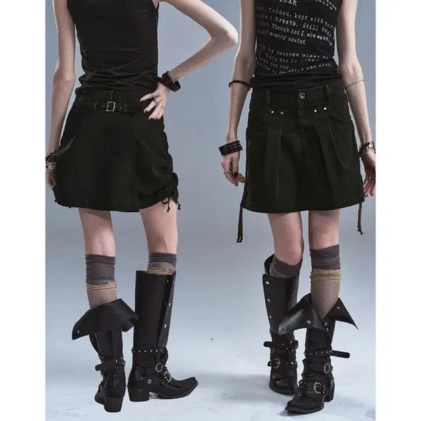 [BUNJANG] Wear and Tear Side Drawstring Rivet Skirt / wearAndtear 스커트 사이드 드로스트링 조절 가능 리벳 치마