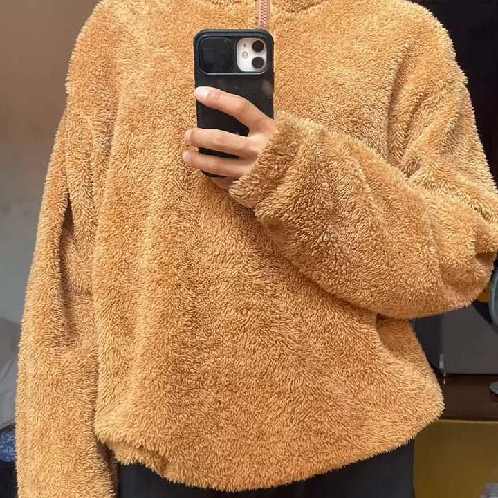 [BUNJANG] Brown Teddy Fleece Half-Zip Up / 브라운 뽀글이 플리스 하프집업