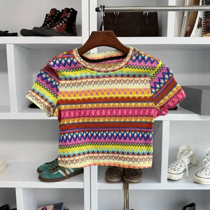 [BUNJANG] Vintage Ethnic Knit T-Shirt / 빈티지 에스닉 니트 티셔츠
