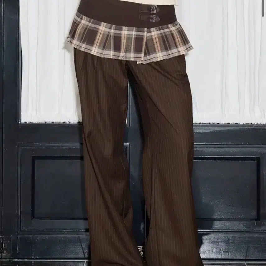 [BUNJANG] LATIGEN Check Pants Skirt (Brown) / 라티젠 체크 팬츠 스커 (브라운)