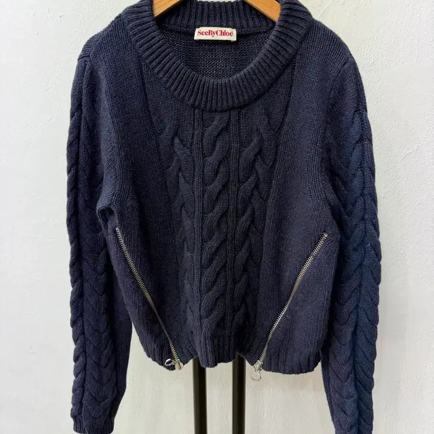 [BUNJANG] Chloé Vélo Navy Side Zip Cable Knit Sweater 38 / 정품) 씨바이끌로에 네이비 사이드지퍼 케이블 니트 38