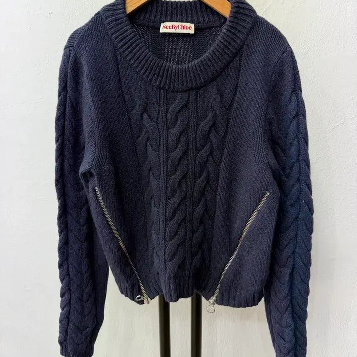 [BUNJANG] Chloé Vélo Navy Side Zip Cable Knit Sweater 38 / 정품) 씨바이끌로에 네이비 사이드지퍼 케이블 니트 38