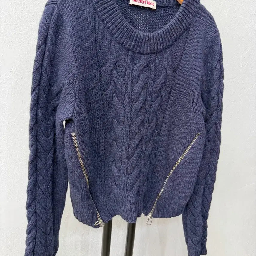 [BUNJANG] Chloé Vélo Navy Side Zip Cable Knit Sweater 38 / 정품) 씨바이끌로에 네이비 사이드지퍼 케이블 니트 38