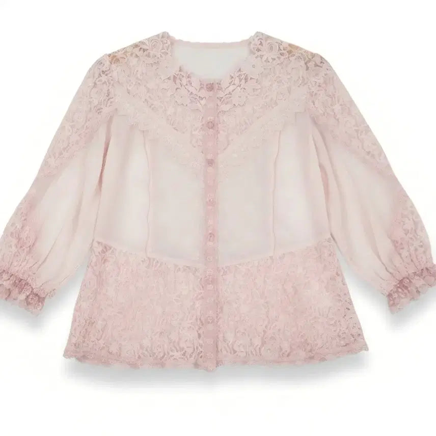 [BUNJANG] Lace Pink Blouse Shirt / 레이스 핑크 블라우스 셔츠