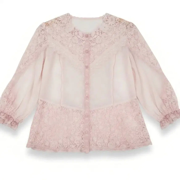 [BUNJANG] Lace Pink Blouse Shirt / 레이스 핑크 블라우스 셔츠