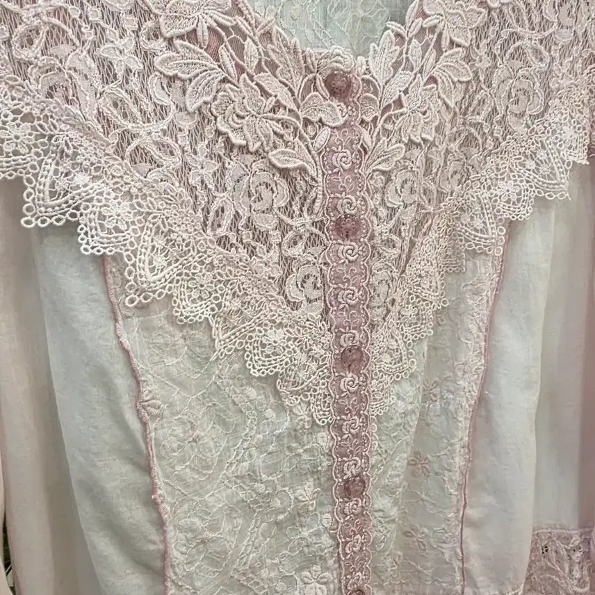 [BUNJANG] Lace Pink Blouse Shirt / 레이스 핑크 블라우스 셔츠