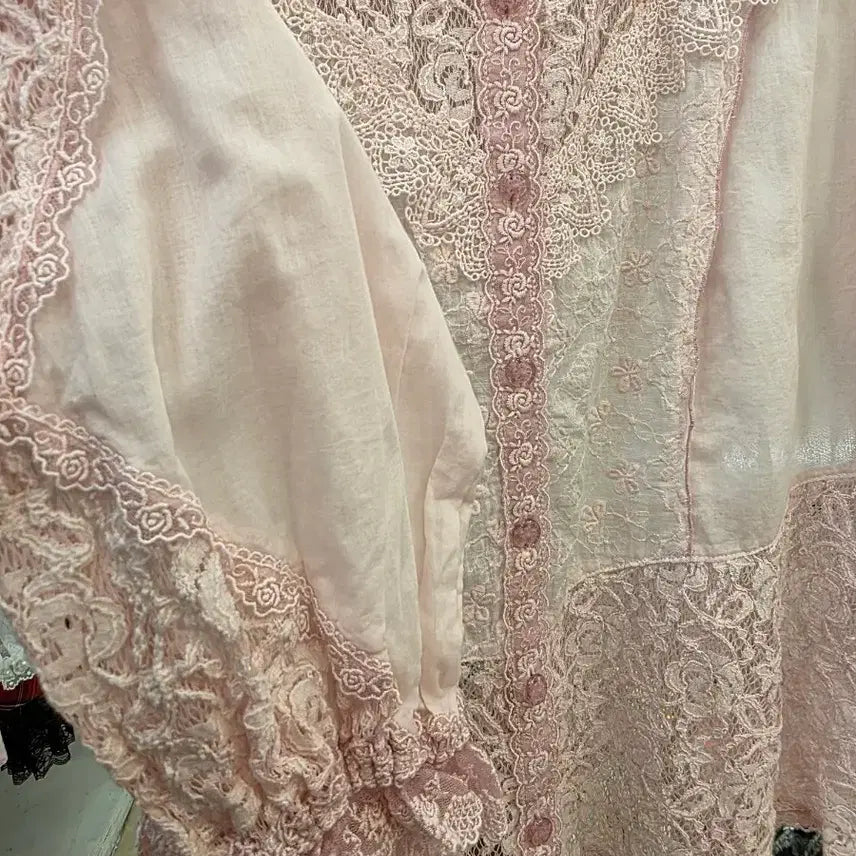 [BUNJANG] Lace Pink Blouse Shirt / 레이스 핑크 블라우스 셔츠