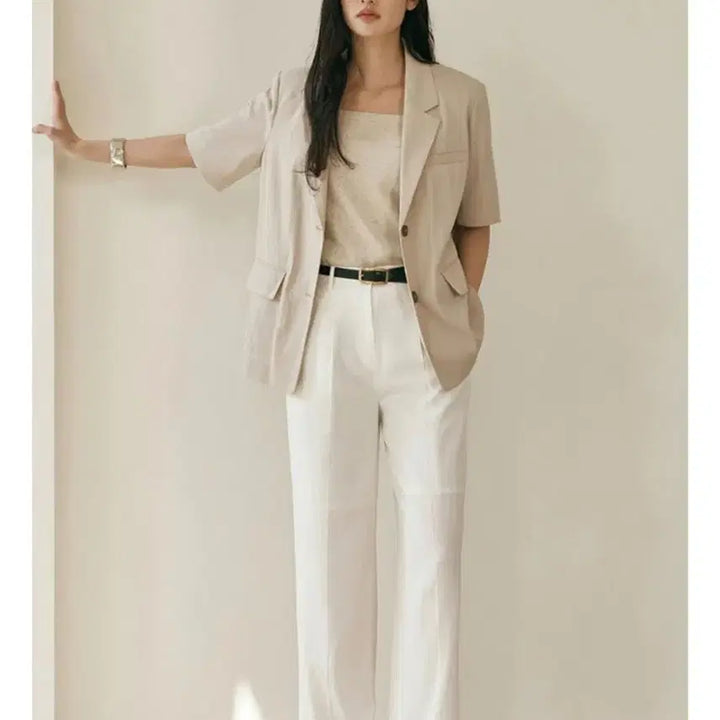[BUNJANG] MIXXO Short Sleeve Tailored Oversized Jacket Light Beige / MIXXO 미쏘 반팔 자켓 S사이즈 라이트베이지 새상품