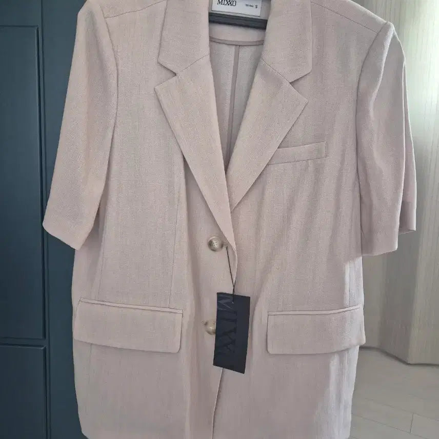 [BUNJANG] MIXXO Short Sleeve Tailored Oversized Jacket Light Beige / MIXXO 미쏘 반팔 자켓 S사이즈 라이트베이지 새상품