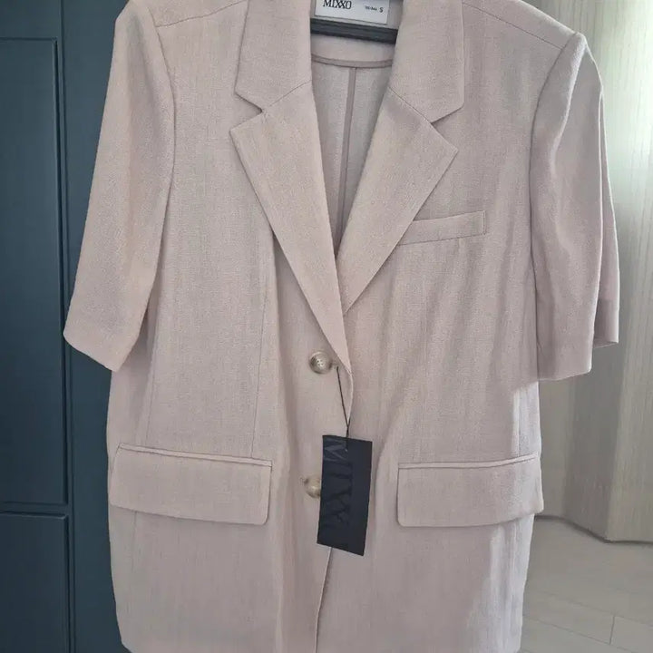 [BUNJANG] MIXXO Short Sleeve Tailored Oversized Jacket Light Beige / MIXXO 미쏘 반팔 자켓 S사이즈 라이트베이지 새상품
