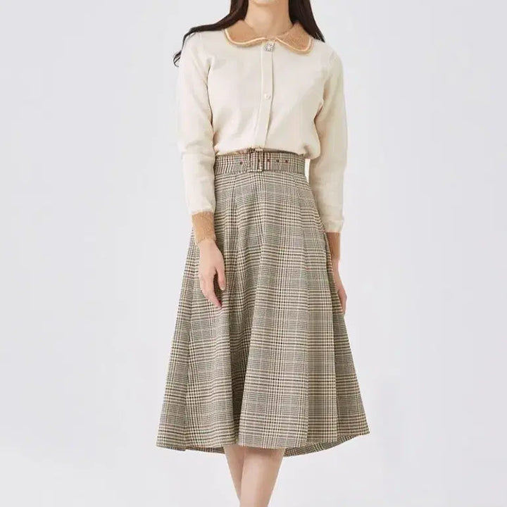 [BUNJANG] Roem Checked Belted A-Line Flare Skirt / 로엠 체크 패턴 벨티드 A라인 플레어 스커트/프리/앨리스/1302