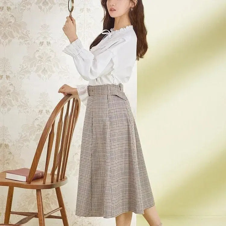 [BUNJANG] Roem Checked Belted A-Line Flare Skirt / 로엠 체크 패턴 벨티드 A라인 플레어 스커트/프리/앨리스/1302