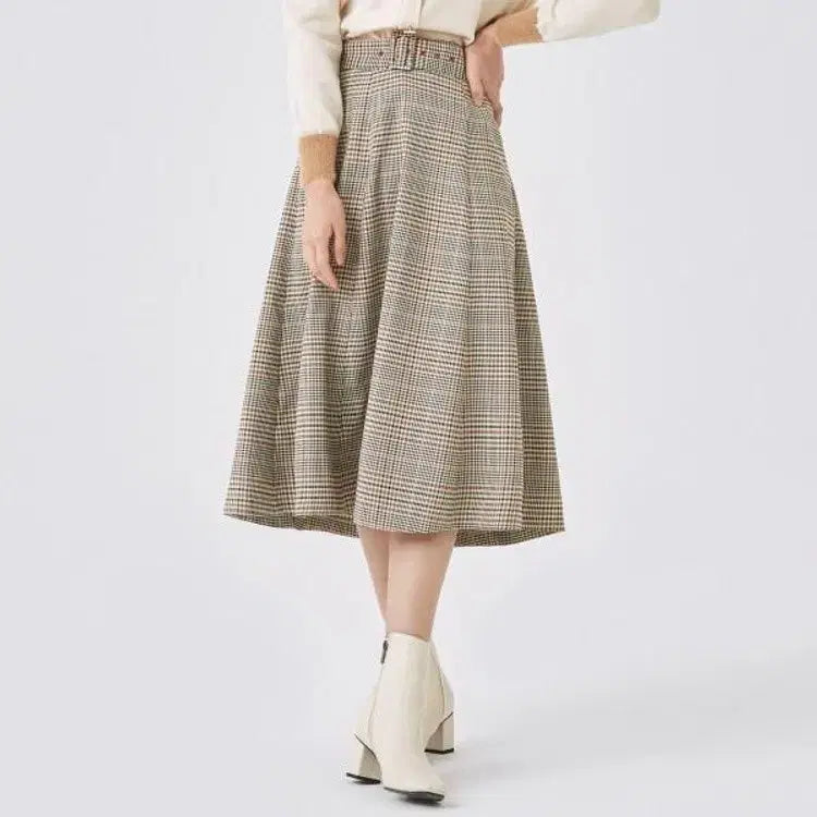 [BUNJANG] Roem Checked Belted A-Line Flare Skirt / 로엠 체크 패턴 벨티드 A라인 플레어 스커트/프리/앨리스/1302