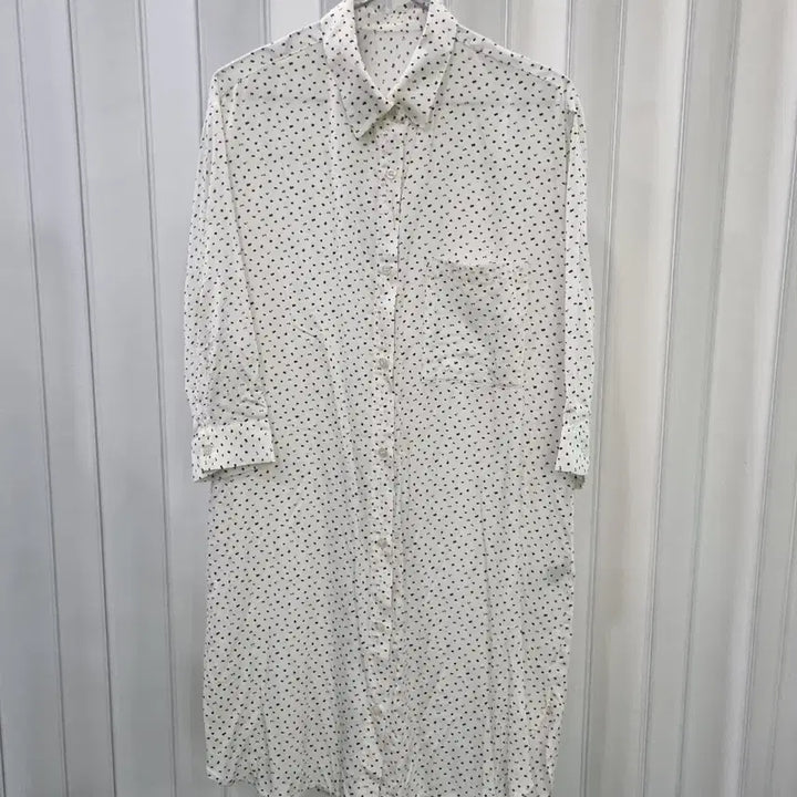 [BUNJANG] White Polka Dot Shirt Long Dress / 화이트 잔도트 셔츠 롱 원피스