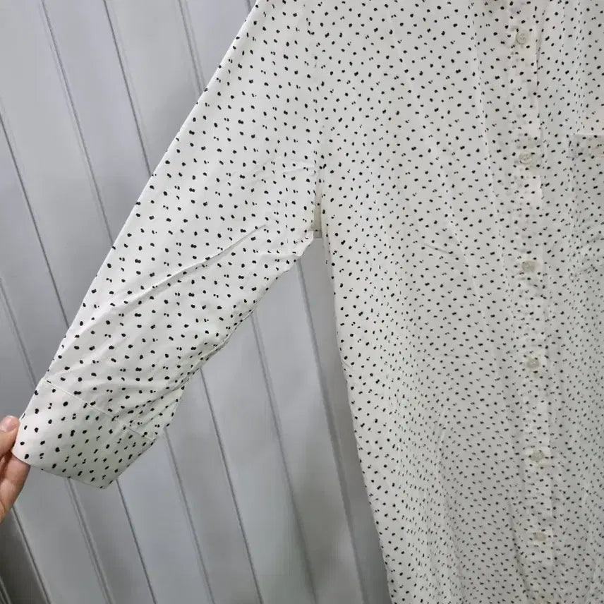 [BUNJANG] White Polka Dot Shirt Long Dress / 화이트 잔도트 셔츠 롱 원피스