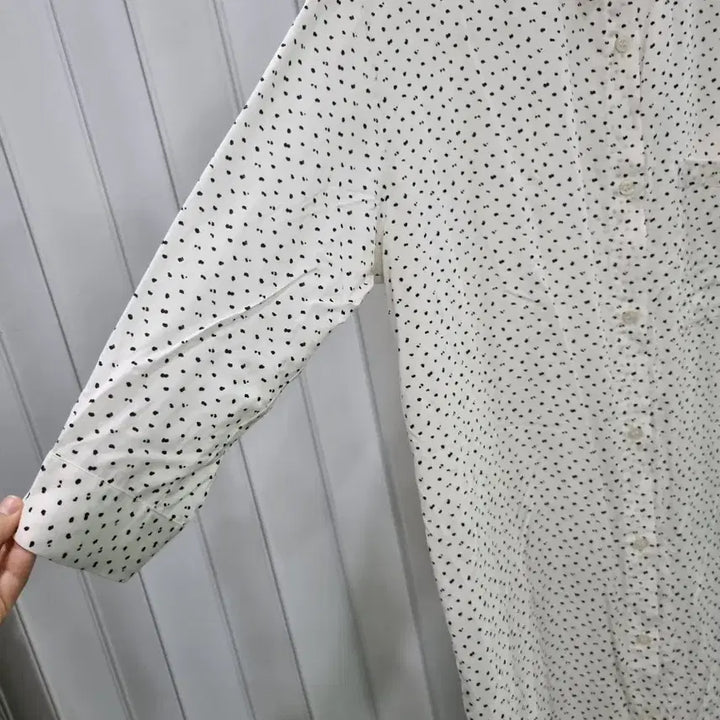 [BUNJANG] White Polka Dot Shirt Long Dress / 화이트 잔도트 셔츠 롱 원피스