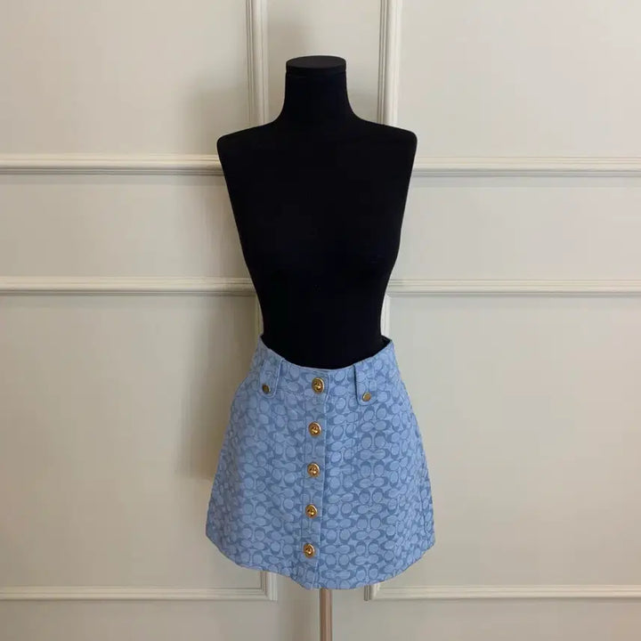 [BUNJANG] Coach Signature Chambray A-Line Denim Mini Skirt Size 0 / 267001125 코치 시그니처 챔브레이 A라인 데님 미니스커트 0사이즈