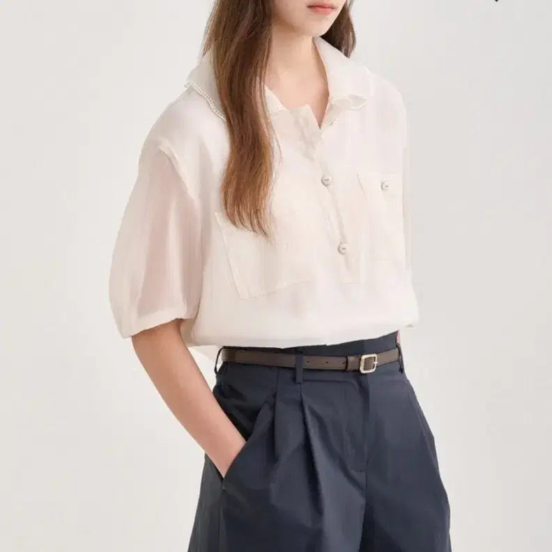 [BUNJANG] Hanssem SJ Crinkle Balloon Sleeve Blouse / 한섬 SJ 크링클 벌룬 블라우스