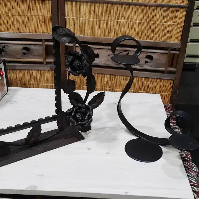 [BUNJANG] Metal Steel Floral Ornament and Candlestick Set / 금속/강철 꽃장식과 촛대