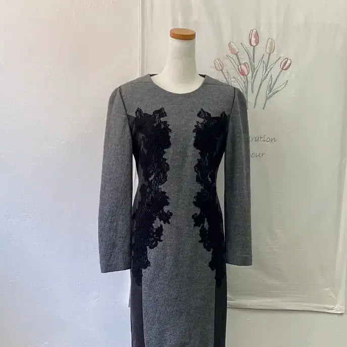 [BUNJANG] It Michaa Black Lace Wool Dress / 잇미샤 블랙 레이스 포인트 모직 원피스