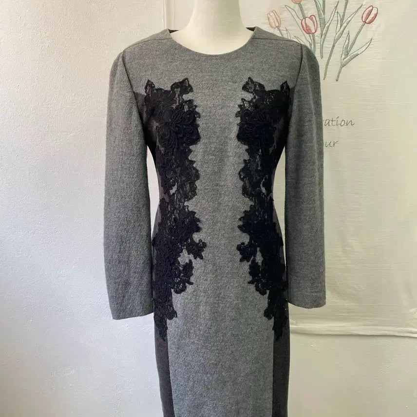[BUNJANG] It Michaa Black Lace Wool Dress / 잇미샤 블랙 레이스 포인트 모직 원피스