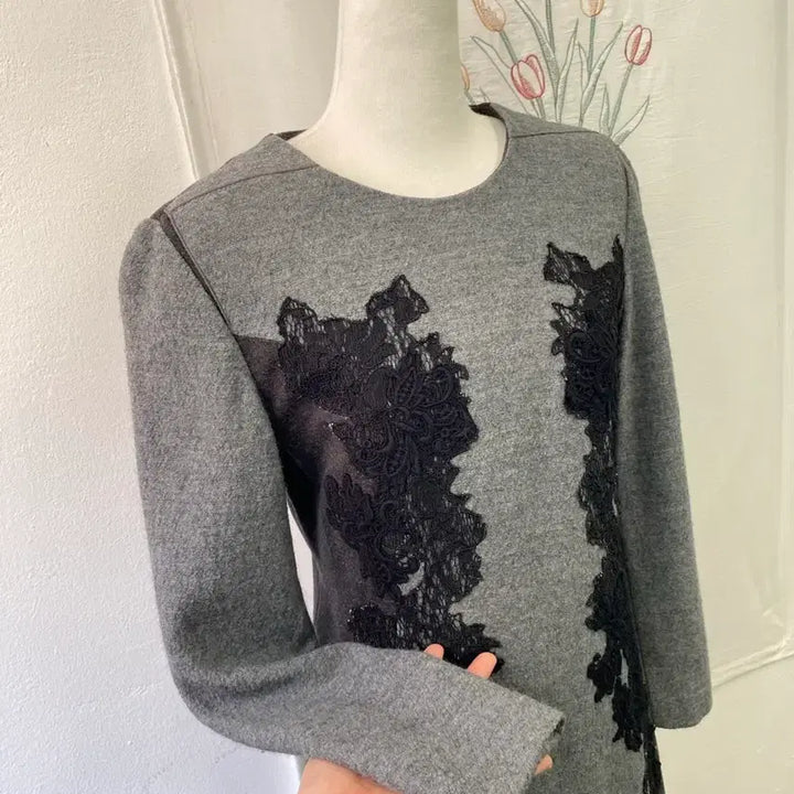 [BUNJANG] It Michaa Black Lace Wool Dress / 잇미샤 블랙 레이스 포인트 모직 원피스